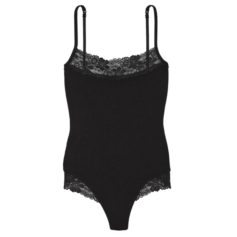 NWT Victoria’s Secret Pink Seamless Rib Lace-Trim Bodysuit